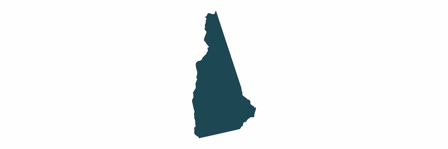 A simple vector graphic of a dark teal silhouette of New Hampshire on a white background.