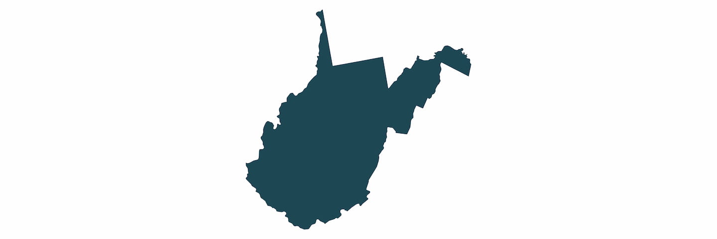 A simple, dark blue silhouette map of West Virginia on a white background.