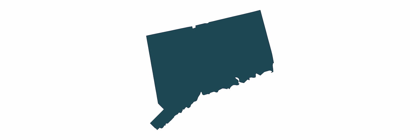 A simple, solid dark blue silhouette of the state of Connecticut with no additional details or text.