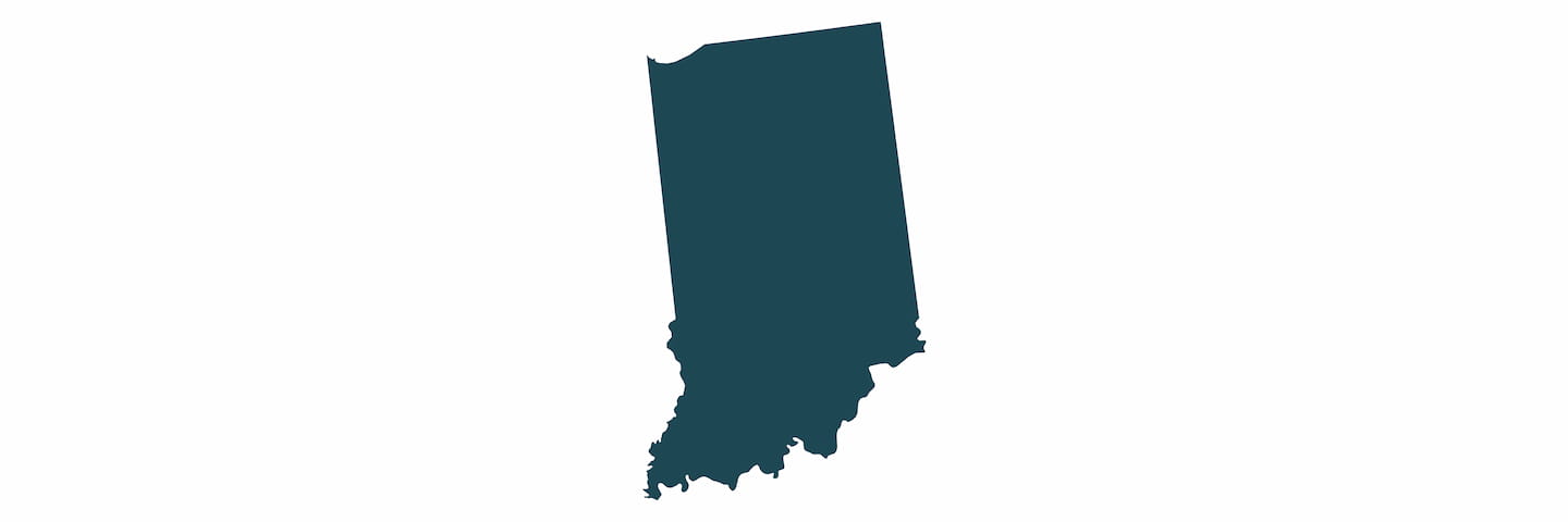 Silhouette map of the state of Indiana, USA, depicted in a solid dark teal color on a plain white background.