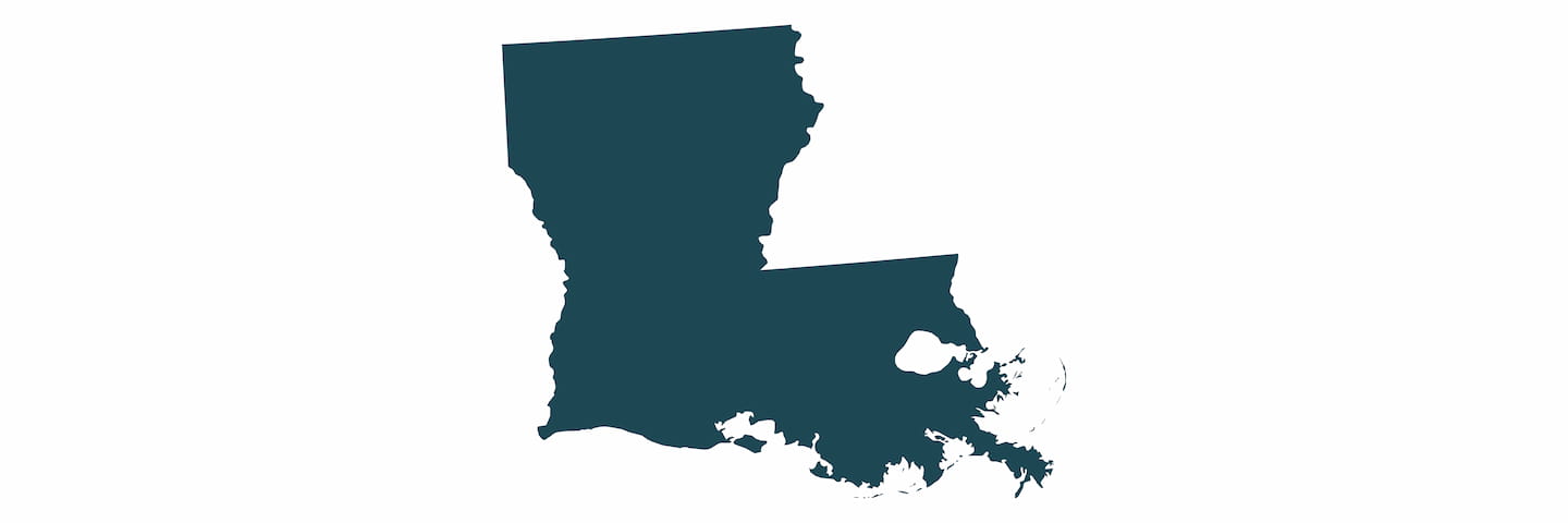 A simple silhouette of the state of Louisiana in a solid dark blue color on a white background.