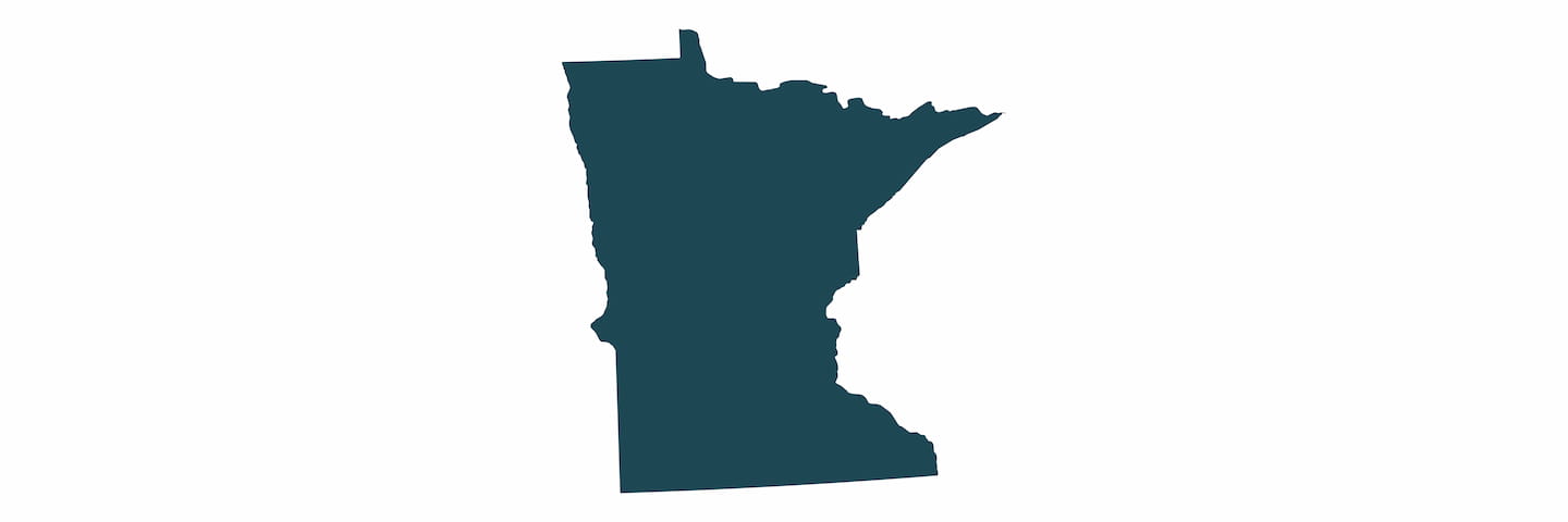 A simple silhouette of the state of Minnesota with a dark blue color on a plain white background.