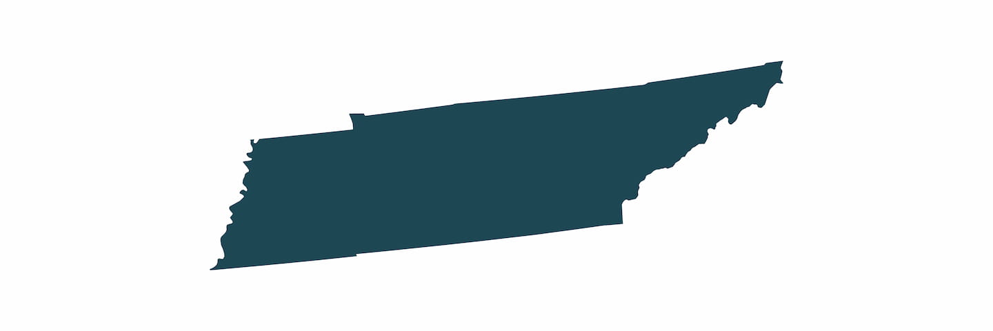 A simple, dark teal silhouette of the state of Tennessee, shown in a flat, solid color with no additional details.