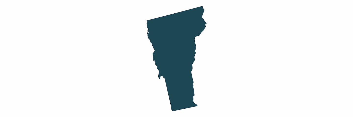 A simple, flat vector illustration of the state of Vermont, USA, depicted in a solid dark teal color with a white background.