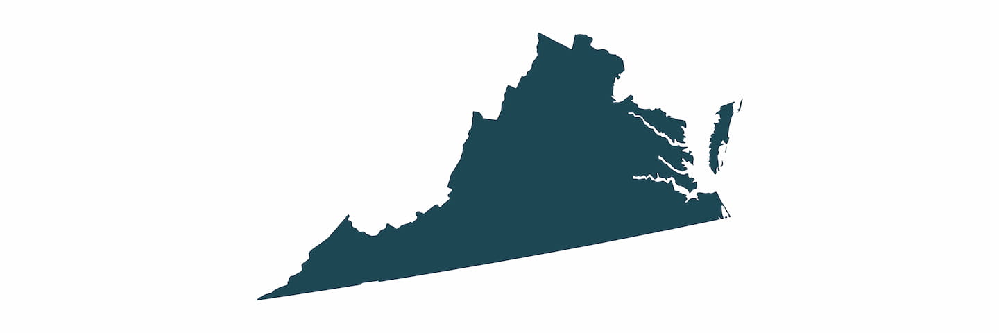 A simple, flat graphical representation of the map of Virginia in a dark teal color on a white background.