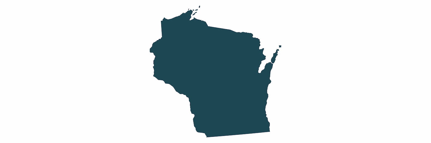 A simple, flat vector silhouette of Wisconsin, USA, shown in solid dark blue color on a white background.
